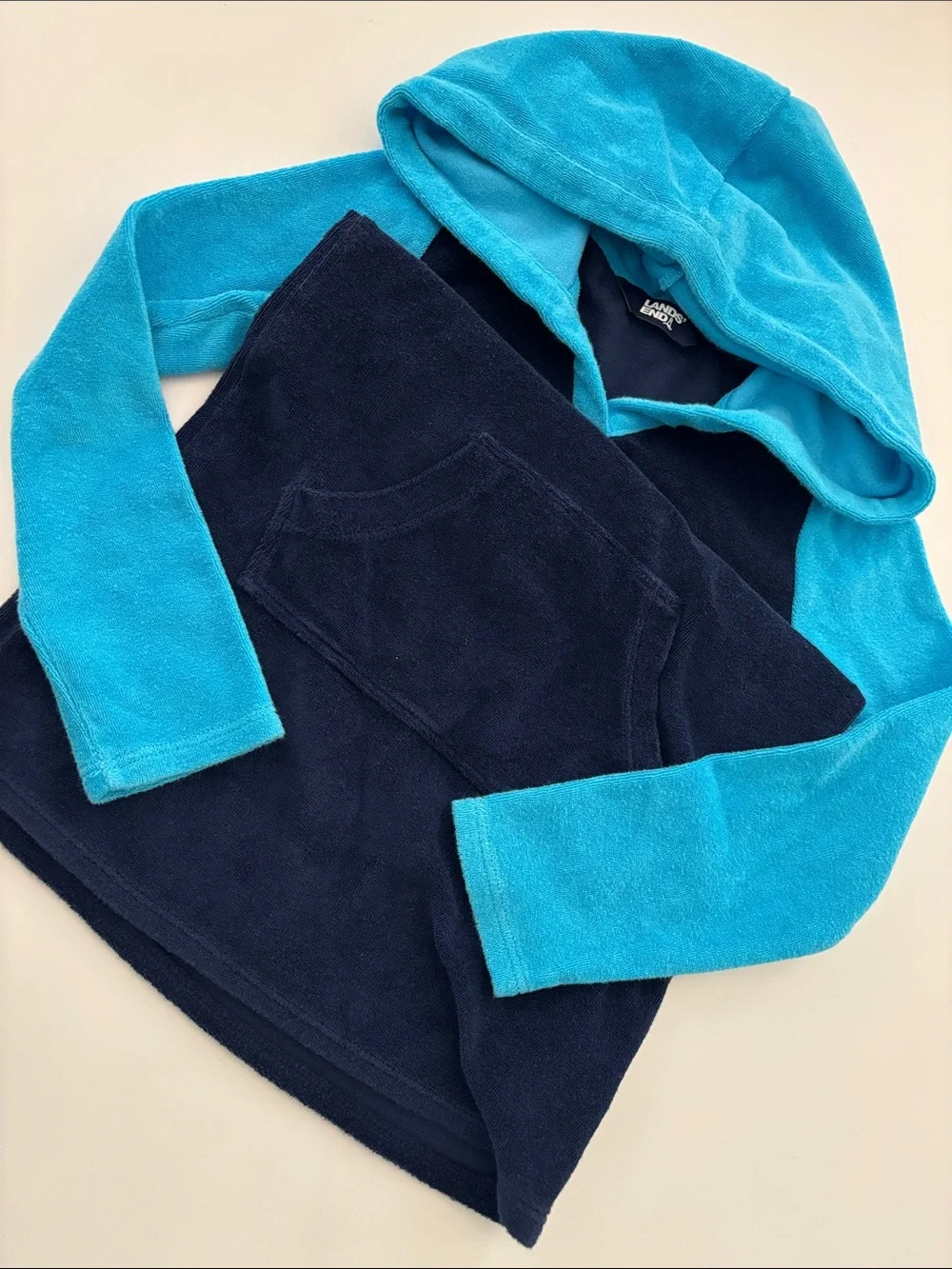 Lands' End Navy & Turquoise Hooded Fleece Beach Cover-Up for Kids